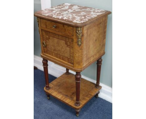 A French marble topped walnut commode, W.45cm