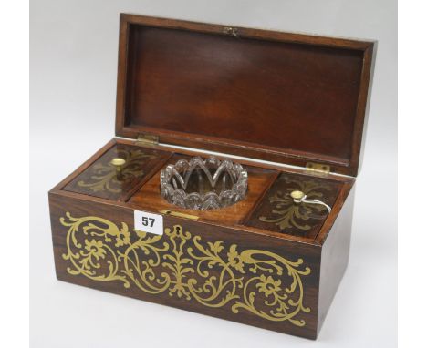 A Regency rosewood and cut brass tea caddy