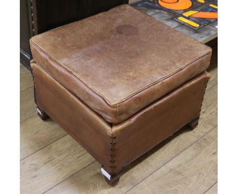 A French leather pouffe, W.52cm