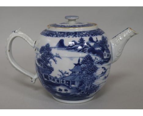 An 18th century blue and white teapot