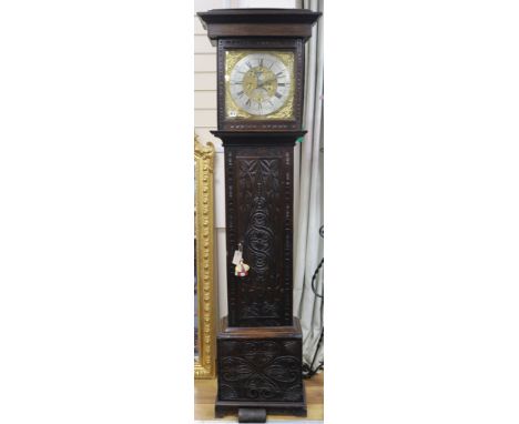 A George III carved oak 30-hour longcase clock by George Womersley, H.190cm