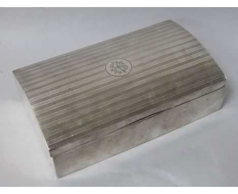 A George V engine turned silver cigarette box, Walker & Hall, Birmingham, 1918, 21.7cm.