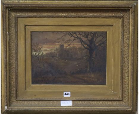 R. Hadfield Cubleyoil on canvasChurch at sunsetsigned24 x 34cm