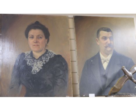 R. Preatchpair of oils on canvasPortraits of a husband and wifesigned73 x 60cm, unframed
