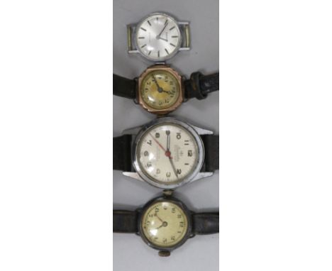 A lady's 9ct gold manual wind wrist watch and three other assorted wrist watches.