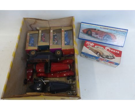 A boxed Schylling Sunbeam 1000 Land Speed Record car, a Chinese tinplate friction drive sports car and various large scale mo