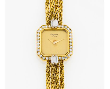 CHOPARDSwitzerland,  ca.1980.Ladies' watch. Hand wound. 750/- yellow gold, bezel diamond decorated, dial printed, hands golde