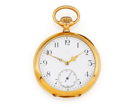 OMEGAPocket watch.Switzerland, ca. 1910.Handwound. 585/- yellow gold, enamel dial. total weight: 90.5g. D.ca. 5.1cm. Case-No: