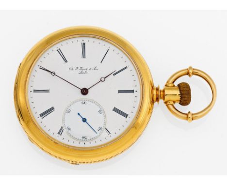 CH.F. TISSOT &amp; SON LOCLESwitzerland, ca. 1890.Pocket watch. Hand wound. 750/- yellow gold, enamel dial, hands black, blue
