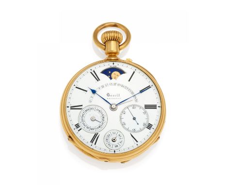 BOXELLPocket Watch.England, 2nd half of the 19th century. 750/ yellow gold, enamel dial, hands silver, blued. total weight: 1