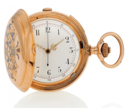 MEN'S SAVONETTE.Switzerland, ca. 1900.Hand wound. 750/- rose gold, enamel dial, hand gold, black. total weight: 132.5 g. D. c
