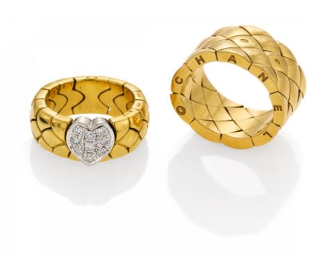 MIXED LOT: TWO GOLD-RINGS / SIGNED. Italy and France, ca. 2000. 750/- yellow gold, total weight: 48.5g. EU-RM: 55.5; 57. 9 br