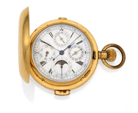 POCKET WATCH.Switzerland, ca. 1890.Hand wound. 750/- yellow gold, enamel dial, five parts, hands blued. total weight: 131.0g.