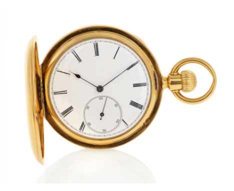 A. LANGEMen's savonette.Germany, ca. 1870.Hand wound. 750/- yellow gold, enamel dial, two parts, hands blued. total weight: 1