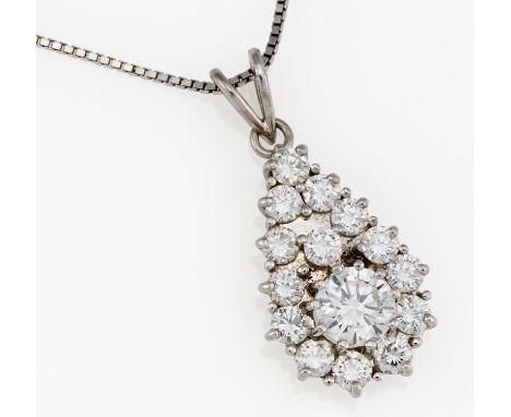 DIAMOND-PENDANT NECKLACE. Germany, ca. 1980/90. 585/- white gold, total weight: 6.0g. Necklace: L.ca. 51.0cm, pendant: L.ca. 