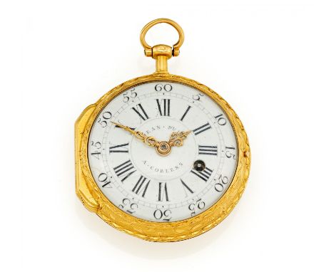 JEAN PULLPocket watch.France, ca. 1820.Key winding. 750/- yellow gold, enamel dial, hands golden. total weight: 73.0g. D.ca. 