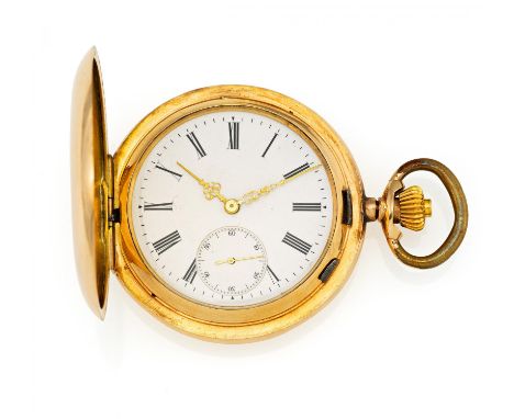 POCKET WATCH.Switzerland, ca. 1890.Handwound. 585/- yellow gold, enamel dial, two parts, hands golden. total weight: 101.5g. 