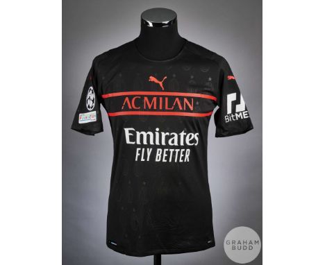 Simon Kjaer black and red No.24 AC Milan Champions League match issued short-sleeved shirt, 2021-22, Puma, L, with crew-neck 