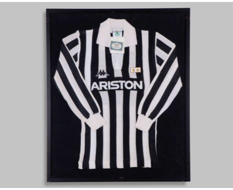 Replica black and white Juventus long-sleeved shirt, 1980s, Kappa, framed, 90 x 74cm