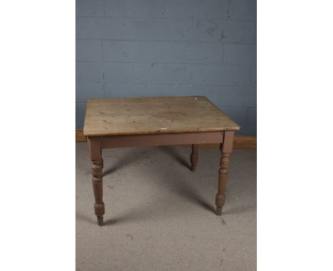 Part painted pine kitchen table, having stripped top and painted base, 105cm wide, 89cm deep,&nbsp;