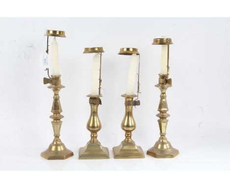 Pair of Victorian brass candlestick, with hexagonal tapering stems and bases, pair of Victorian brass candlesticks with bulbo