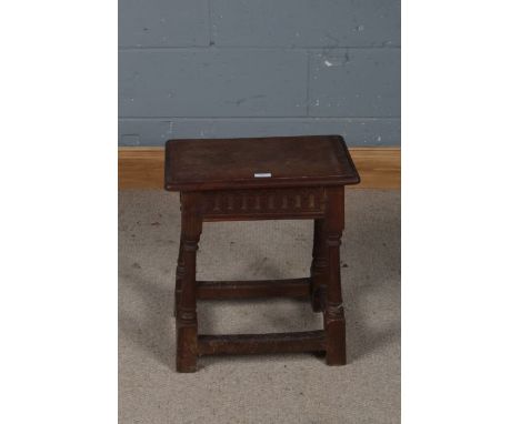17th century style oak joint stool, 42.5cm wide, 49cm high