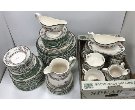 A modern Spode "Chinese Rose" pattern dinner/tea service after the original Spode design circa 1815 comprising nine large cup