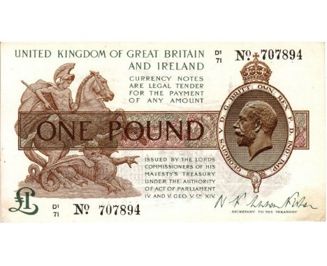 Warren Fisher One Pound T31 "D1 71" EF with a small light brown mark bottom right