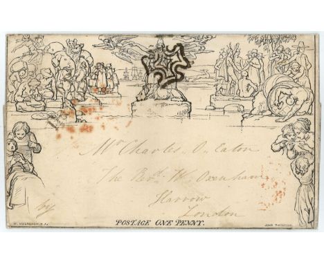 GB - Victorian 1d Letter Sheet Form 3 A67, SG ME1, used locally in London to Harrow 28 Sept 1840. London experimental black M