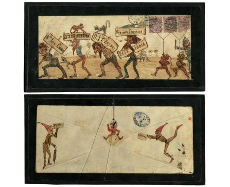 GB - Postal History - a superb hand illustrated cover posted in 1871 tied with three Victorian 6d stamps, and addressed to Mr