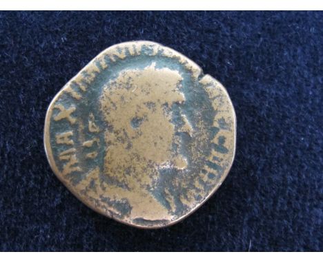 Maximinus I sestertius, Rome Mint 236-238 A.D., reverse:- Maximinus, in military attire, standing left, his right hand raised
