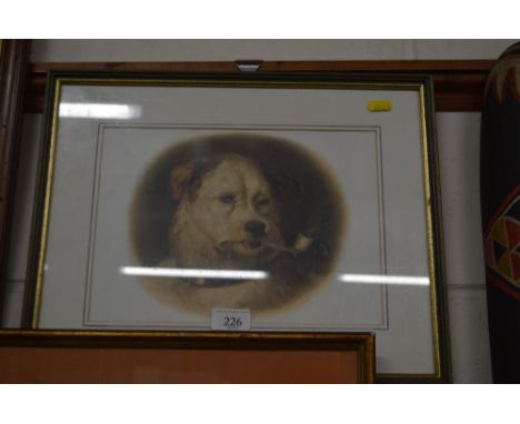 A framed and glazed Pears print depicting a dog smoking a pipe 