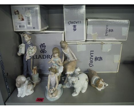 Lladro figures and model animals to include First Ballet, 8 1/4 high
