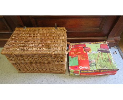 A Fortnum and Mason wicker hamper and portable BBQ