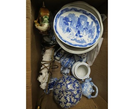 A selection of oriental china to include a Blanc de Chine table lamp, a late 20th century ginger jar and other items