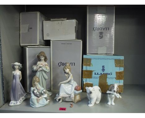 Lladro porcelain comprising four figures and two model animals to include Morning Delivery, 4 high