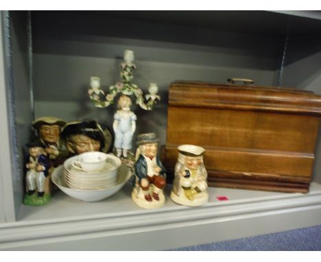Ceramics to include Toby jugs, tableware, a candelabra and a manual sewing machine