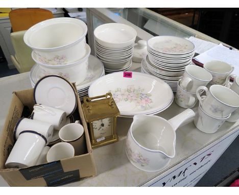 Mixed china and other items to include Royal Doulton Lambethware, New Romance, Denby, a carriage clock and three bone handled