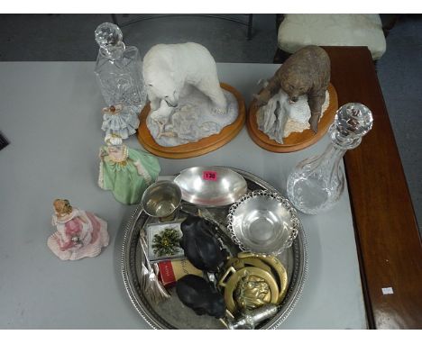 Ceramics, glass, metal ware and collectables to include a Franklin Min porcelain model polar bear, 10 high