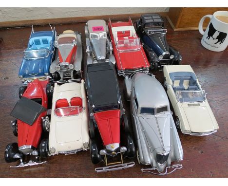 Ten Franklin Mint die cast model cars to include a 1930s Bugatti Royale Coupe Napoleon