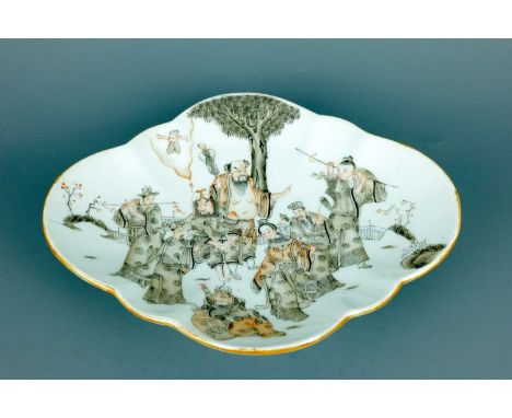 A Chinese polychrome enameled ‘Eight Immortals’ quatrefoil dish, early 20th century  Finely depicted with the Eight Immortal 