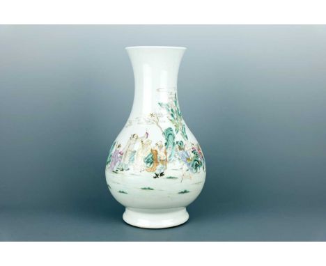 A rare and extremely fine Chinese famille rose Hu-form vase ‘Pi Pa Zun’, Qing Dynasty, Daoguang period (1821-1850), with a gl