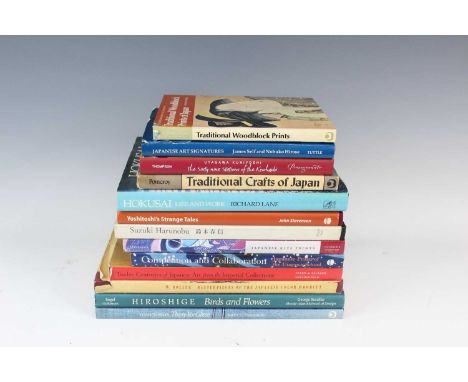 A collection of 13 books on Japanese woodblock prints, 20th century, including volumes on renowned masters such as Hokusai, H