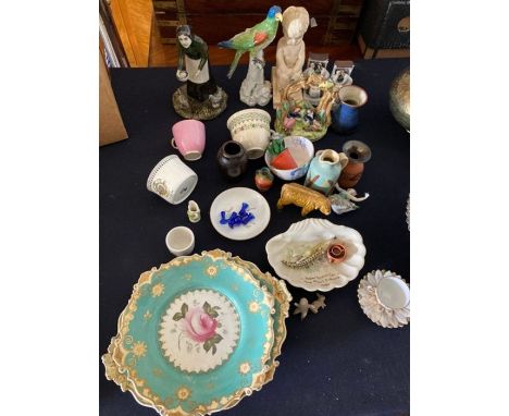 tray of ceramic items, silver plate copper and brass ware.