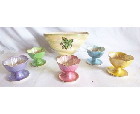 A group of Newcastle upon Tyne Maling Lustre Ware items , to include 5 Sundae dishes in different colours&nbsp;as well as vas