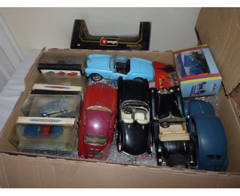 2 boxes of model cars some in boxes and some some AF , various ages (24)