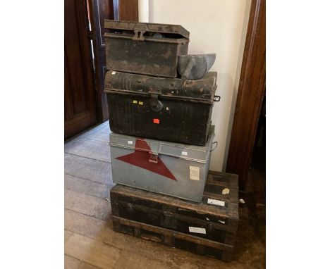 1 Trunk plus 2 tin trunks and a tin document box with smaller tins inside.inclding millitary buttons for a Major Bowring 1st 
