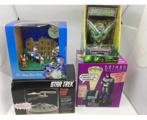 Novelty boxed vintage clocks ; to include a Batman alarm clock &nbsp;from Zeno boxed and VGC, a Star Trek Talking alarm clock