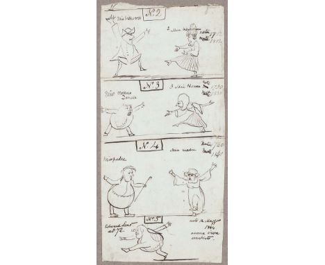 Edward Lear (Halloway 1812 - Sanremo 1888) Foglio con macchiette caricaturali sui parenti di Edward Lear Firmato in basso a s