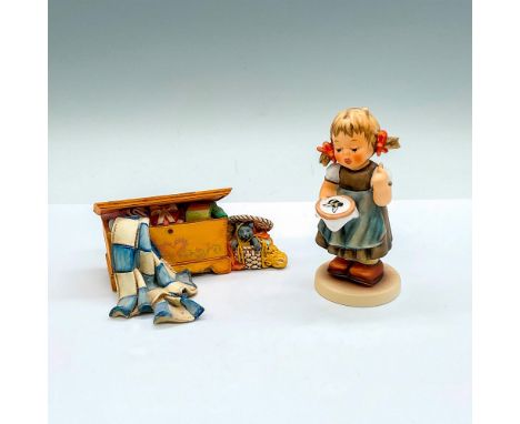 Limited edition hand painted figure Bee Hopeful (HUM 2107/A) with limited edition figure Small Chest of Hope. Goebel Hummel m